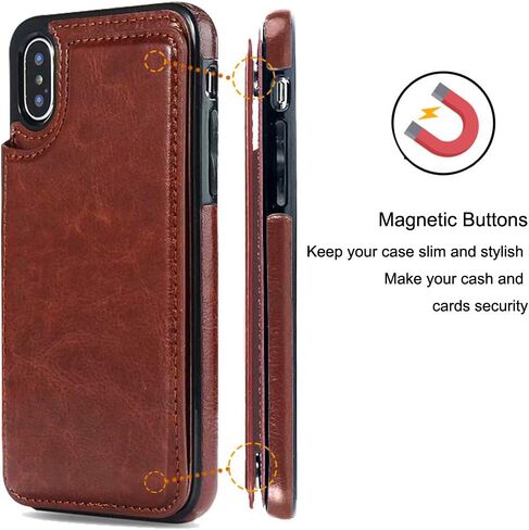 iPhone X/XS Wallet Case, iPhone X/XS Case with Credit Card Holder, Slim PU Leather Case with Card Slots, Protective Case with a Screen Protective Glass for iPhone X/XS 5.8 inch-Black in Kuwait