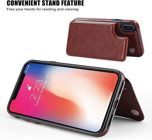 iPhone X/XS Wallet Case, iPhone X/XS Case with Credit Card Holder, Slim PU Leather Case with Card Slots, Protective Case with a Screen Protective Glass for iPhone X/XS 5.8 inch-Black in Kuwait