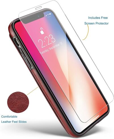 iPhone X/XS Wallet Case, iPhone X/XS Case with Credit Card Holder, Slim PU Leather Case with Card Slots, Protective Case with a Screen Protective Glass for iPhone X/XS 5.8 inch-Black in Kuwait