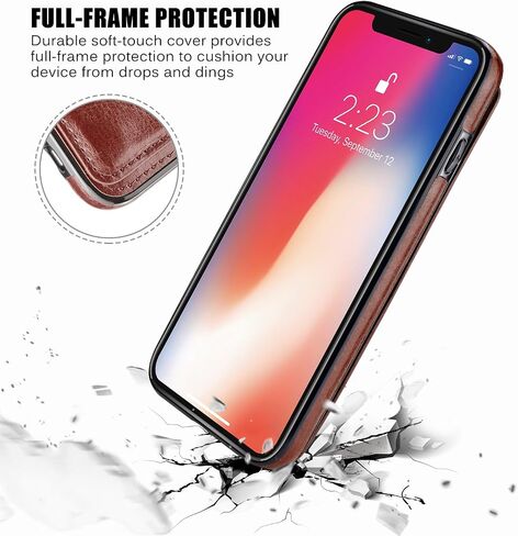 iPhone X/XS Wallet Case, iPhone X/XS Case with Credit Card Holder, Slim PU Leather Case with Card Slots, Protective Case with a Screen Protective Glass for iPhone X/XS 5.8 inch-Black in Kuwait