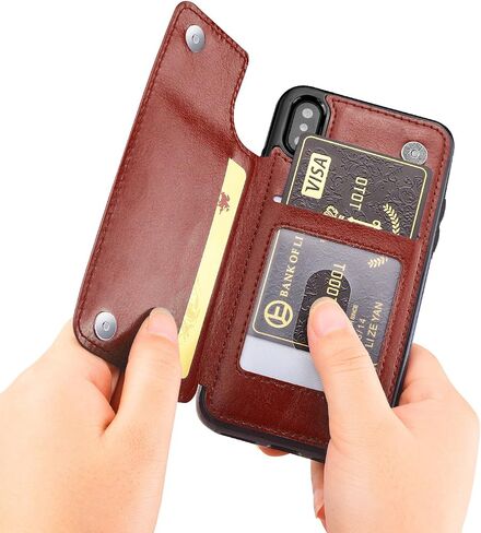 iPhone X/XS Wallet Case, iPhone X/XS Case with Credit Card Holder, Slim PU Leather Case with Card Slots, Protective Case with a Screen Protective Glass for iPhone X/XS 5.8 inch-Black in Kuwait
