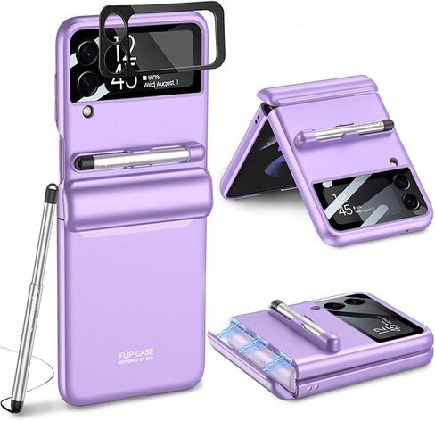 for Samsung Galaxy Z Flip 4 Case,with Stylus Fashion Business Phone case,with Hinge Protection Device and Camera Screen Protector,Case for Samsung Z Flip 4 2022 (Black) in Saudi Arabia
