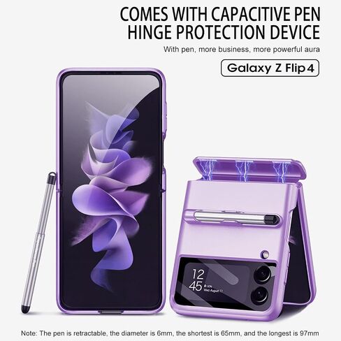 for Samsung Galaxy Z Flip 4 Case,with Stylus Fashion Business Phone case,with Hinge Protection Device and Camera Screen Protector,Case for Samsung Z Flip 4 2022 (Black) in Saudi Arabia