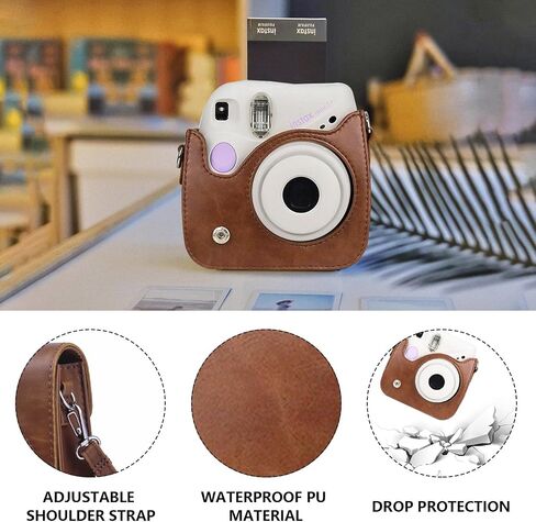 CAIYOULE Case for Fujifilm Instax Mini 7+/7s/7c Instant Film Camera Protective Bag with Adjustable Shoulder Straps(No Camera)-Brown in Saudi Arabia