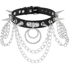 Navoky Punk Leather Choker Multilayered Chain Gothic Rivet Necklace Adjustable Collar Party Rave Accessories for Women