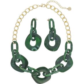Firstmeet Punk Geometric Acrylic Choker with Eariings Chunky Statement Necklace Vintage Chain for Women Girls