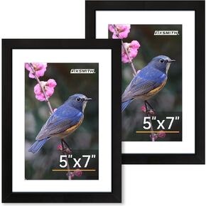 FIXSMITH 5x7 Picture Frame Set of 2, Photo Frame with HD Plexiglass, Display Pictures 4x6 with Mat or 5x7 Without Mat Multi Picture Frames Collage for Tabletop or Wall Display, Black