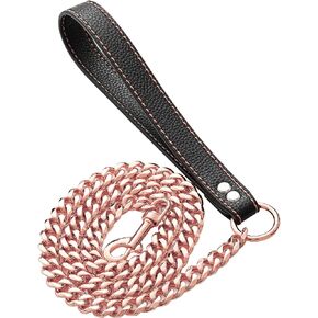 Rose Gold Chain Dog Leash 12MM Heavy Duty Dog Leash Chains with Leather Padded Handle for Large Dogs Collar(Total Length of 3ft)