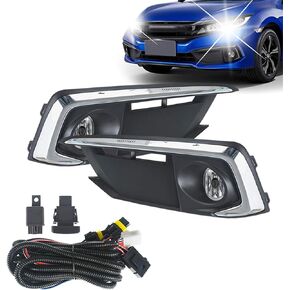 munirater Fog Light Lamp Assembly Passenger and Driver Side Replacement for 2019 2020 Honda Civic Coupe/Sedan with H8 Bulbs+Front Bumper Fog Light Covers+Harness Switch Kit 33950T5RA01, 33950TBAA01