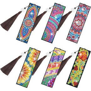 EEEKit Diamonds Painting Bookmark, DIY Diamond Art Kits for Adults, Floral Tassel Leather Page Bookmark for Book Lovers, Back to School Supplies Gift