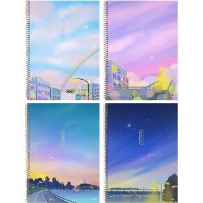 Shining Day دفاتر الملاحظات الجمالية الكورية، حزمة من 4، 50 صفحة، مجموعة دفاتر ملاحظات Kawaii حلزونية مبطنة، تصميمات لطيفة للمجلة، التركيب، هدية مثالية لطلاب الكلية والفتيات والنساء