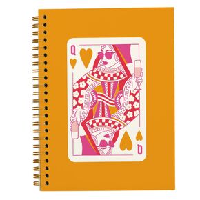 JWVK Trendy Poker Pink and Orange Queen of Hearts Notebook,Funky Preppy Playing Cards Notebook Journal for Teen Girl Work Office School Student Teacher,Hardcover Spiral Notebook 5.5x8.3