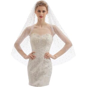 EllieHouse Womens Short Fingertip Length 1 Tier Lace Wedding Bridal Veil With Metal Comb L68