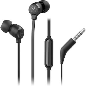 سماعات أذن سلكية من Motorola Earbuds 3-S مع ميكروفون - سماعات أذن سلكية، وسادات أذن سيليكون مريحة وخفيفة الوزن، كابل مسطح غير متشابك، مشغلات 9.4 ملم صوت جهير واضح - أسود