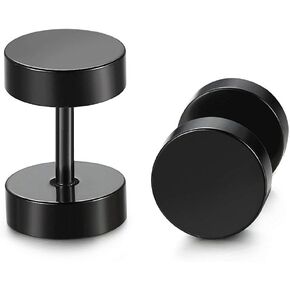 6-10mmBlack Screw Stud Earrings for Men Women Steel Cheater Fake Ear Plugs Gauges Illusion Tunnel
