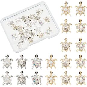 OLYCRAFT 24pcs 6 Styles Turtle Resin Fillers with Rhinestone Pearl Alloy Cabochons Nail Art Decoration Accessories Resin Accessories Supplies for Jewelry Making Nail Art Decoration