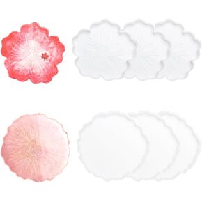 Silicone Coaster Molds, DANUDON 6 Pack Flower Coaster Resin Molds DIY Epoxy Resin Coaster Molds Flower Silicone Tray Resin Casting Molds Irregular Epoxy Resin Agate Coaster Cup Mat Molds, 2 Styles