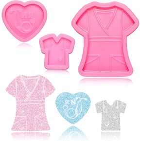 3 Pieces Nurse Silicone Mold Resin Badge Reel Mold Nurse Chocolate Mold Doctor T-shirt Heart Stethoscope Silicone Mold for DIY Chocolate Pudding, Candy, Jelly, Soap Modeling