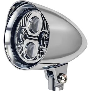 Motorcycle 4.5" LED Headlight High Low Beam Headlamp, Retro Bullet Motorbike Light With Visor, 4 1/2" Bottom Mount, Universally Fit Chopper Bobber Harley Mini Bike- Chrome