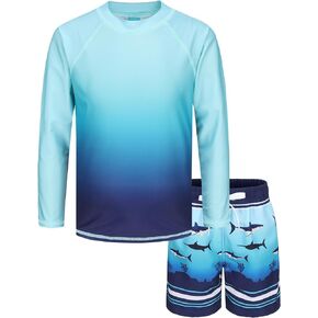 Boys Rash Guard Swimsuits Set for Boys 2 Piece Long Sleeve Swim Shirts Quick Dry Bathing Suits with Trunks