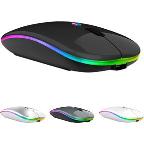 LED Wireless Mouse, Slim Silent Mouse for PC, Laptop, Computer, MacBook (Black)