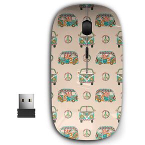 2.4G Ergonomic Portable USB Wireless Mouse for PC, Laptop, Computer, Notebook with Nano Receiver (Colorful Hippie Camper)