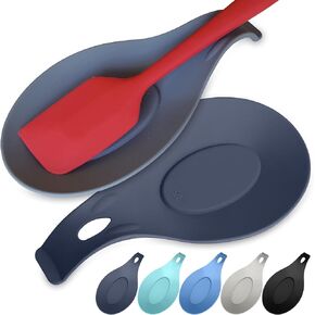 Silicone Spoon Rest for Stove Top Set of 2 - HEAT RESISTANT & EASY CLEAN Kitchen Spoon Rest for Kitchen Counter - Silicone Utensil Rest for Stove Top - This NONSTICK Spoon Holder HOLDS “XL" SIZE TOOLS