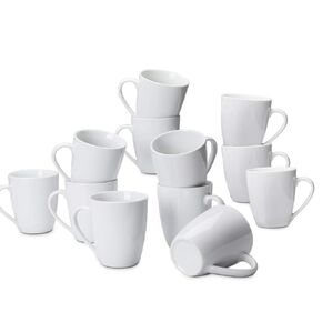 Amazon Basics Porcelain، طقم أكواب قهوة 12 أونصة، 12 قطعة، أبيض (العلامة التجارية AmazonCommercial سابقًا)