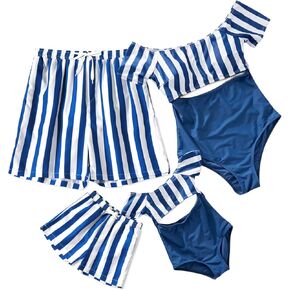 ملابس سباحة IFFEI Family مطابقة قطعة واحدة بدلة استحمام مخططة مفرغة مونوكيني Mommy and Me Beachwear
