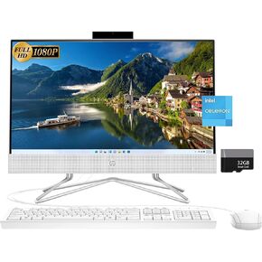 HP 22 All-in-One Desktop, 21.5" FHD Display, Intel Celeron J4025 Processor, 32GB DDR4 RAM, 1TB PCIe SSD, Webcam, Wi-Fi, HDMI, RJ-45, Alpacatec Accessories, Windows 11 Home, White