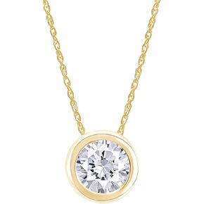 14K Solid Gold Pendant Necklace, Bezel Set 1 Carat Round Cubic Zirconia Solitaire Pendant Necklace For Women With 18" Gold Chain Gift For Her