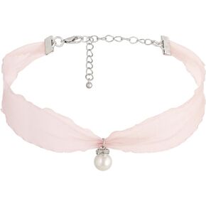 Pearl Drop Pendant Pink Chiffon Kawaii Coquette Choker Necklace Jewelry for Women, Romantic Gifts for Women Trendy Stuff for Teen Girls In Their Her 20s