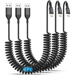 Coiled Lightning Cable 3Pack, Coiled iPhone Charger Cord 4FT for Car[NO CARPLAY] MFi Certified USB to Lightning Cable for iPhone14/13/12/11 Pro Max/XS MAX/XR/XS/X/8/7/Plus/6S iPad/iPod in Kuwait