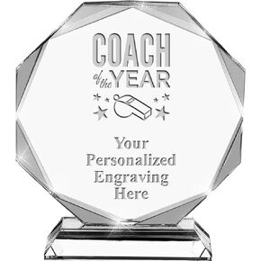 Coach of The Year Crystal Awards, 6.75" Custom Coach of The Year Award with Engraving Included Prime