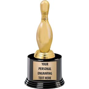 Crown Awards Bowling Trophies with Custom Engraving, 7.25" Personalized Gold Bowling Pin Trophy On Deluxe Round Base Prime