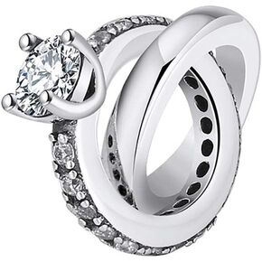 Ginger Lyne Collection Wedding Ring Set Engagement Charm for Bracelet or Necklace for Women Hearts European Bead Clear Cubic Zirconia Sterling Silver