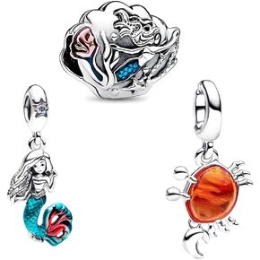 3 in 1(Mermaid-Shell-Crab) Charms Compatible for Pandora Bracelets 2023 and Necklaces for Women 925 Sterling Silver Jewelry Women's Bead Charms,Birthday Gifts