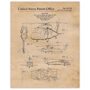 Vintage Blackhawk Helicopter Patent Prints, 1 (11x14) Unframed Photos, Wall Art Decor Gifts Under 20 for Home Office Garage Mechanic Student Teacher Coach Aircraft Aviation Engineer USA Service Men