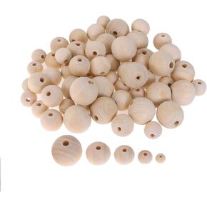 Amaney 400pcs 6mm-14mm Unfinished Wood Beads Assorted Natural Round Ball Loose Solid Wooden Spacer Beads for Crafts DIY Handmade Jewelry Making Bracelet Garland Hair