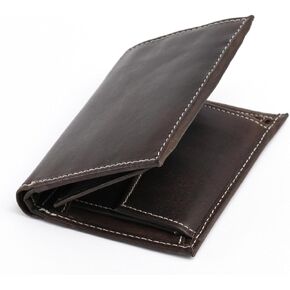 Style n Craft Bi-fold Hipster Leather Wallet with Side Flap, Full-Grain Leather Wallet for Men and Women, Wallet with Coin Pocket and Multiple Card Holders, 2 Tone Effect, Dark Brown (391007)