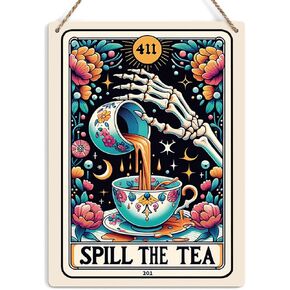 Funny Tarot Card Wall Art Decor Rustic Hanging Sign, Sarcastic Skeleton Tea Lovers Farmhouse Wall Hanging Décor, Witch Stuff Witchcraft Supplies, Decorative Wooden Sign for Home Office Bedroom Kitchen