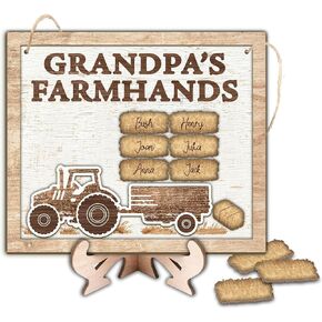 Personalized Grandpa's Little Farmhands Wooden Plaque with Grandkids Names, Farmhouse Grandpa's Tractor Wooden Sign Wall Table Decor, Funny Father's Day Birthday Gifts for Farmer Tractor Grandfather