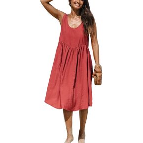 CUPSHE Women's Summer Sleeveless Swing Dress Casual Cover Up Flowy Tiered Beach Midi Tank Sundresses