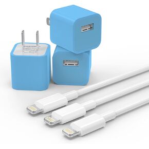 iPhone Charger Cable,3Pack (Apple MFi Certified) Data Sync Charging Cords with 3Pack USB Wall Charger Travel Plug Adapter Compatible iPhone 12 Pro/11 Pro/Xs/XR/X/8/8Plus and More-Blue
