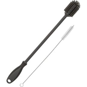 Goodful Reusable Bottle and Straw Cleaning 2-Piece Brush Set, Scratch Free Silicone Bottle Cleaner and Bristle Wire Straw Cleaner, Dishwasher Safe, Gray