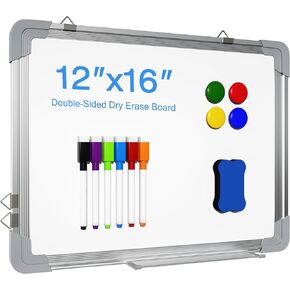 White Board Dry Erase, 12" x 16" Magnetic Whiteboard Double-Sided Dry Erase Board, 6 Markers, 4 Magnets, 1 Eraser, Portable Small Whiteboards for School Office Home Kid