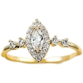 18k Gold Plated Horse Eye Ring Cubic Zirconia Statement Engagement Promise Ring for Women