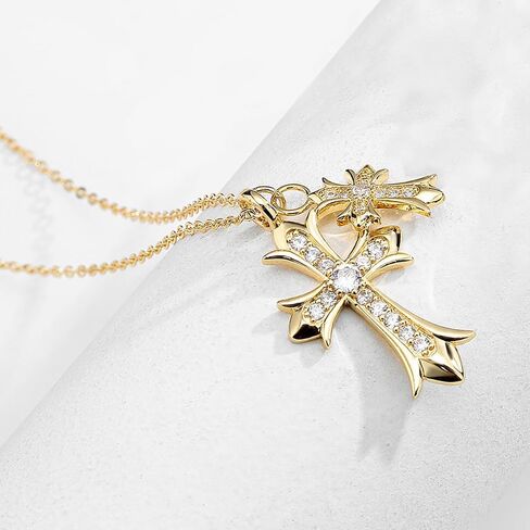 Cross Necklace Silver or 14K Gold Plated Double Cross Pendant Necklace Dainty Trendy Diamond Cross Charm Link Chain Choker Delicate Faith Jewelry Religious Gifts for Women Teen Girls in Saudi Arabia