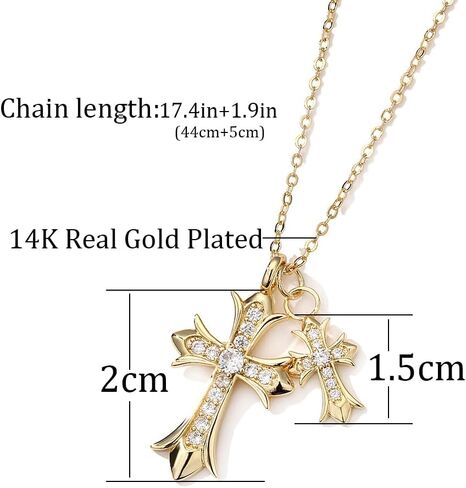 Cross Necklace Silver or 14K Gold Plated Double Cross Pendant Necklace Dainty Trendy Diamond Cross Charm Link Chain Choker Delicate Faith Jewelry Religious Gifts for Women Teen Girls in Saudi Arabia