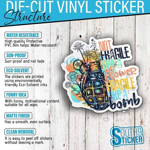 (3Pcs) Not Fragile Like A Flower Fragile Like A Bomb Sticker Feminist Meaning Quote Floral 2" Vinyl Die-Cut Stickers for Hard Hat Water Bottle Laptop Skateboard Helmet Stuff Gifts 2 Inches in Saudi Arabia